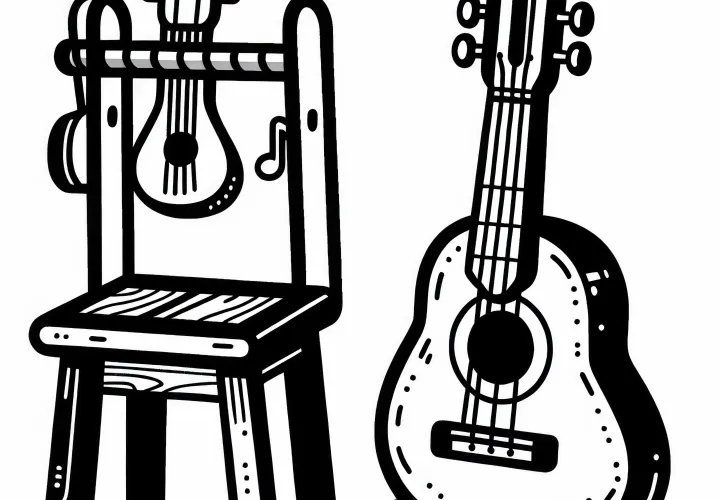 Рисунка за оцветяване на стойка за китара за аксесоари и инструментите с перкусия