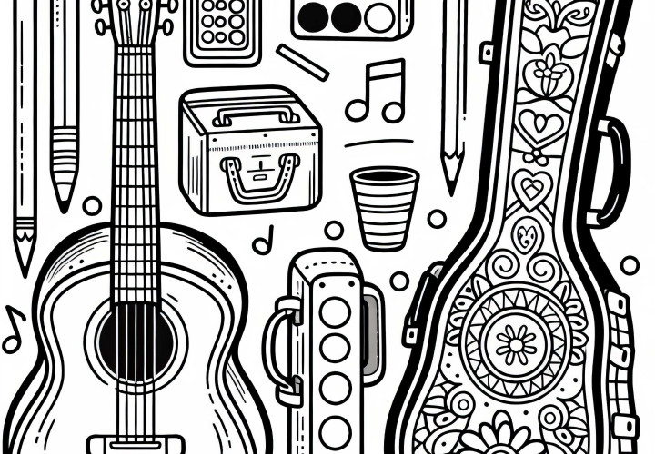 Templat gambar kotak gitar untuk aksesori alat musik petik - Gratis