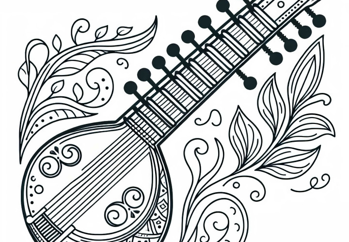 Gambar Mewarnai Sitar untuk Alat Musik Petik Gratis