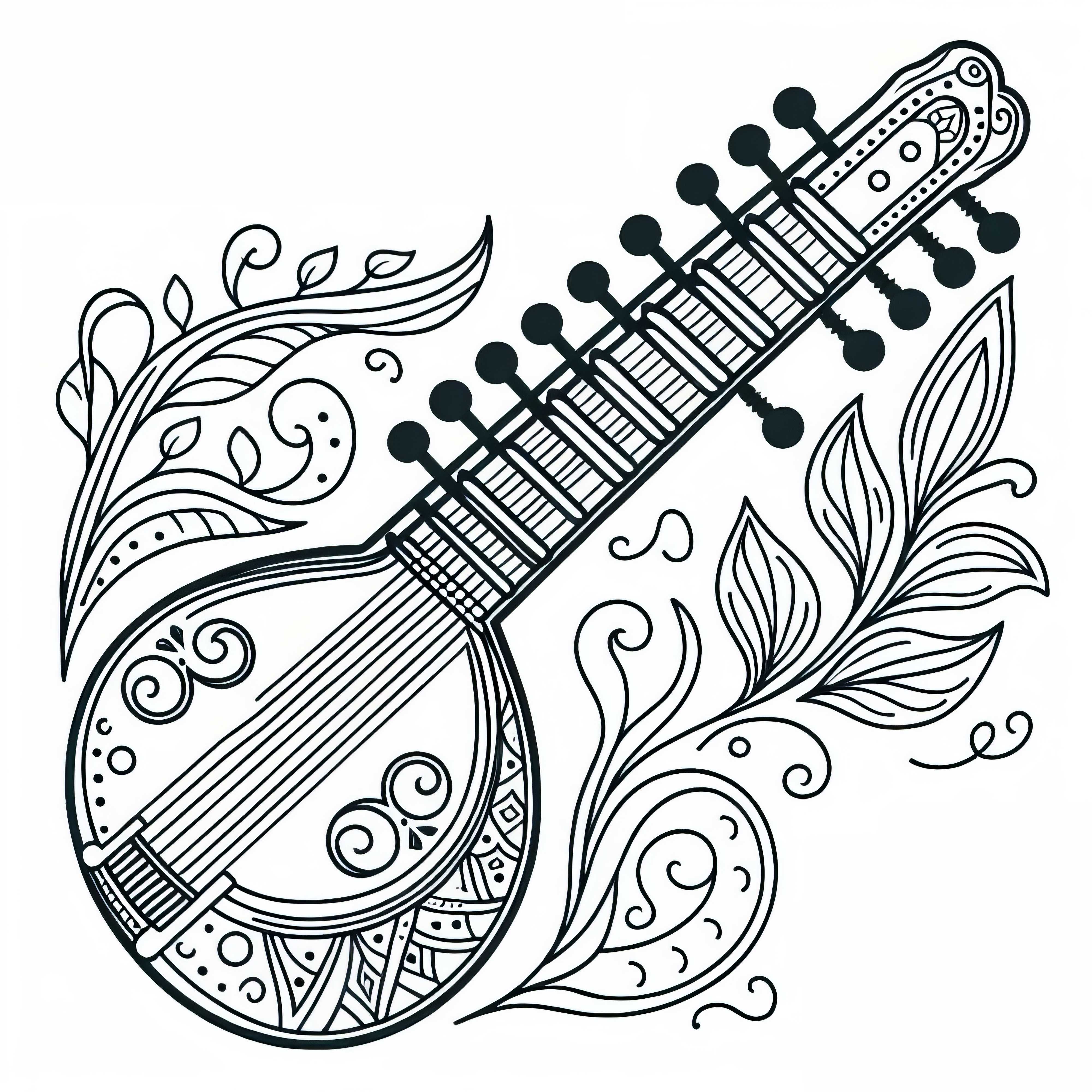 Gambar mewarnai sitar untuk alat musik petik gratis