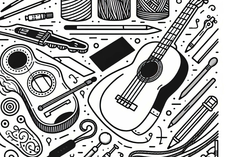 Template mewarnai berkualitas tinggi untuk senar gitar dan ukulele serta aksesori