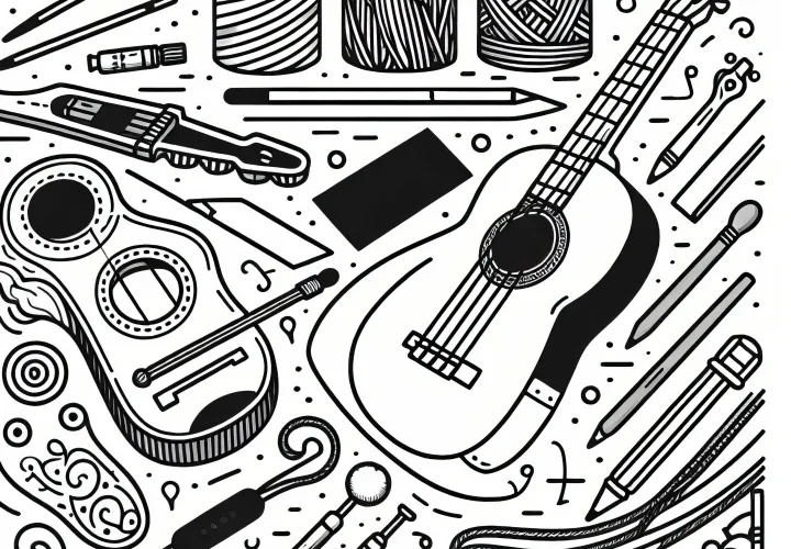 Висококачествена оцветяваща страница за струни на китара и укулеле, както и аксесоари