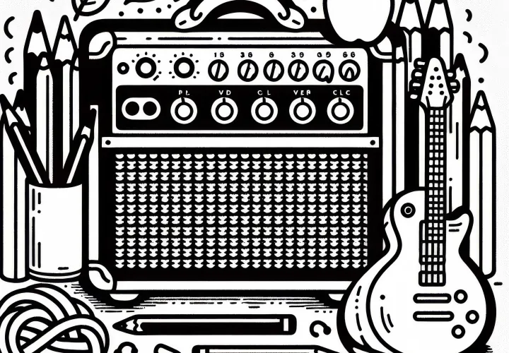Оцветяваща страница на електрически китарен усилвател за струнни инструменти - Безплатно изтегляне