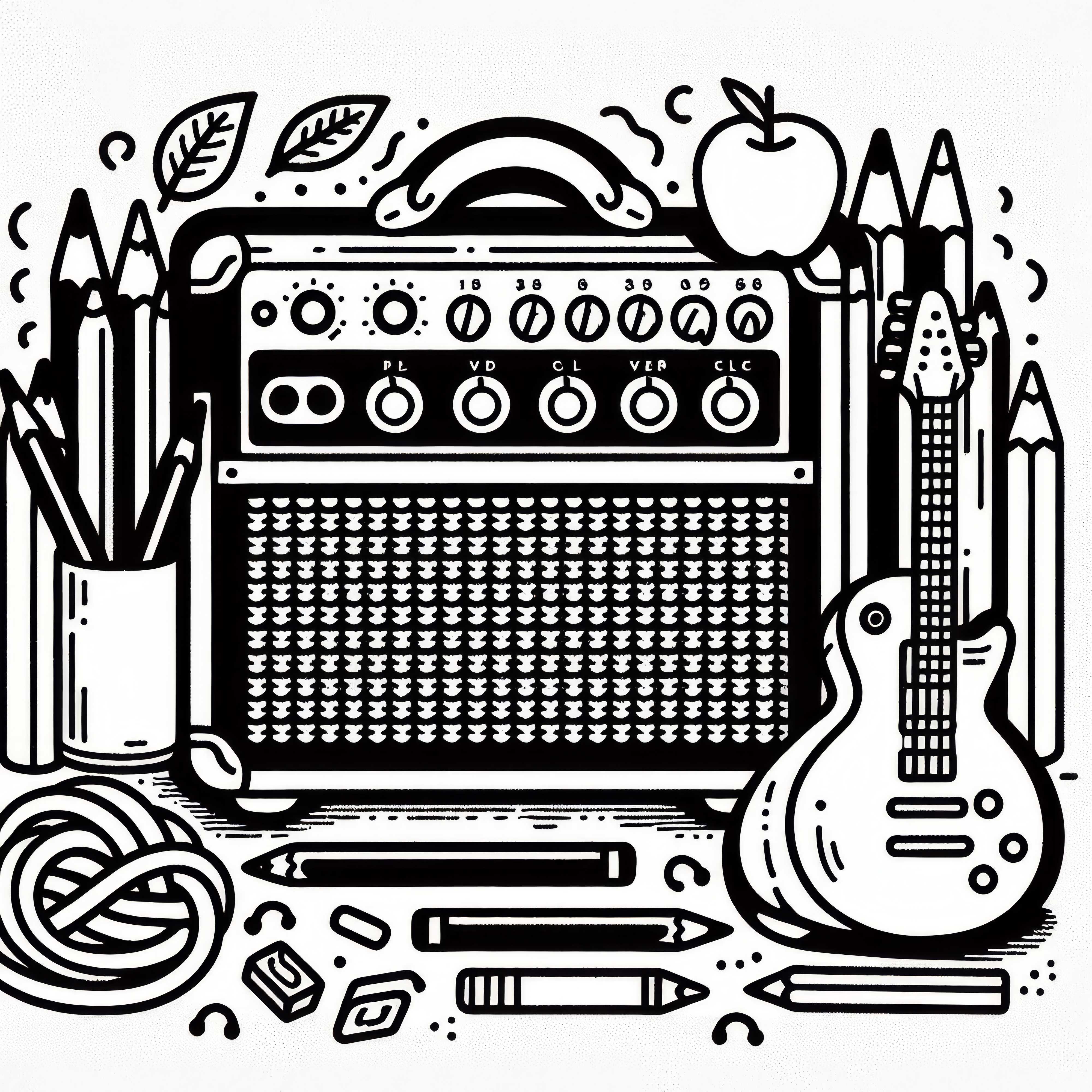 Gambar mewarnai amplifier gitar untuk instrumen petik – Unduh gratis