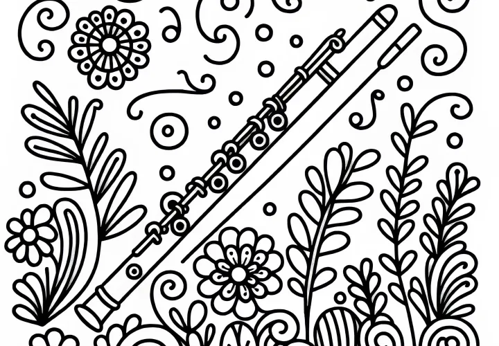 Оцветяваща страницa на флейта – духово дървено средство Безплатно