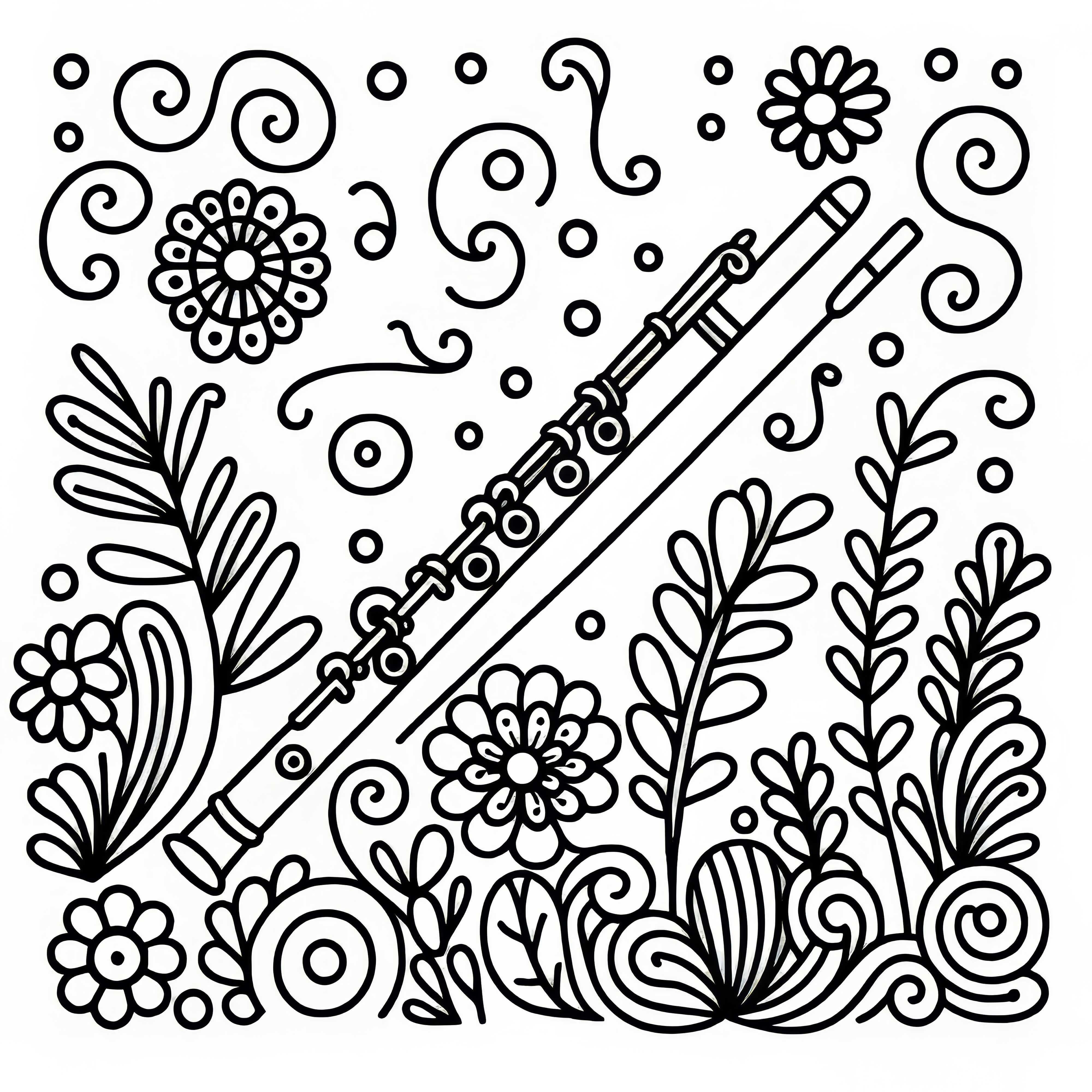 Desen de colorat flaut – instrument de suflat din lemn Gratuit