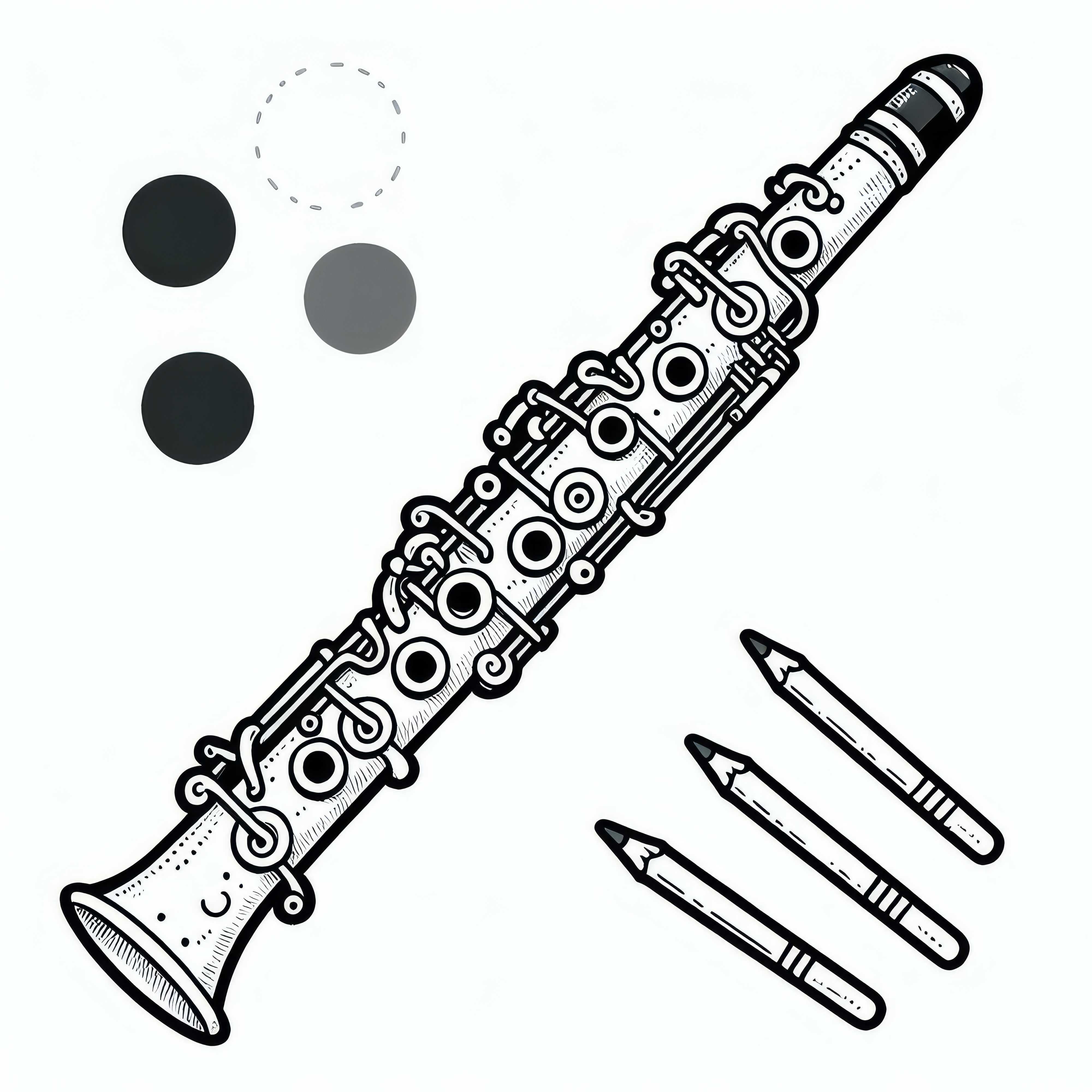 Imagine de colorat cu un clarinet – Instrument de suflat din lemn gratuit