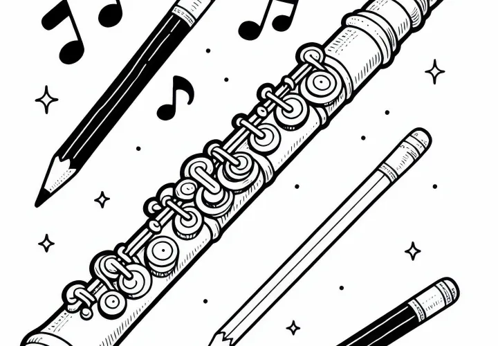 Оцветяваща страница с пиколо флейта – безплатно изтегляне на дървен духови инструмент