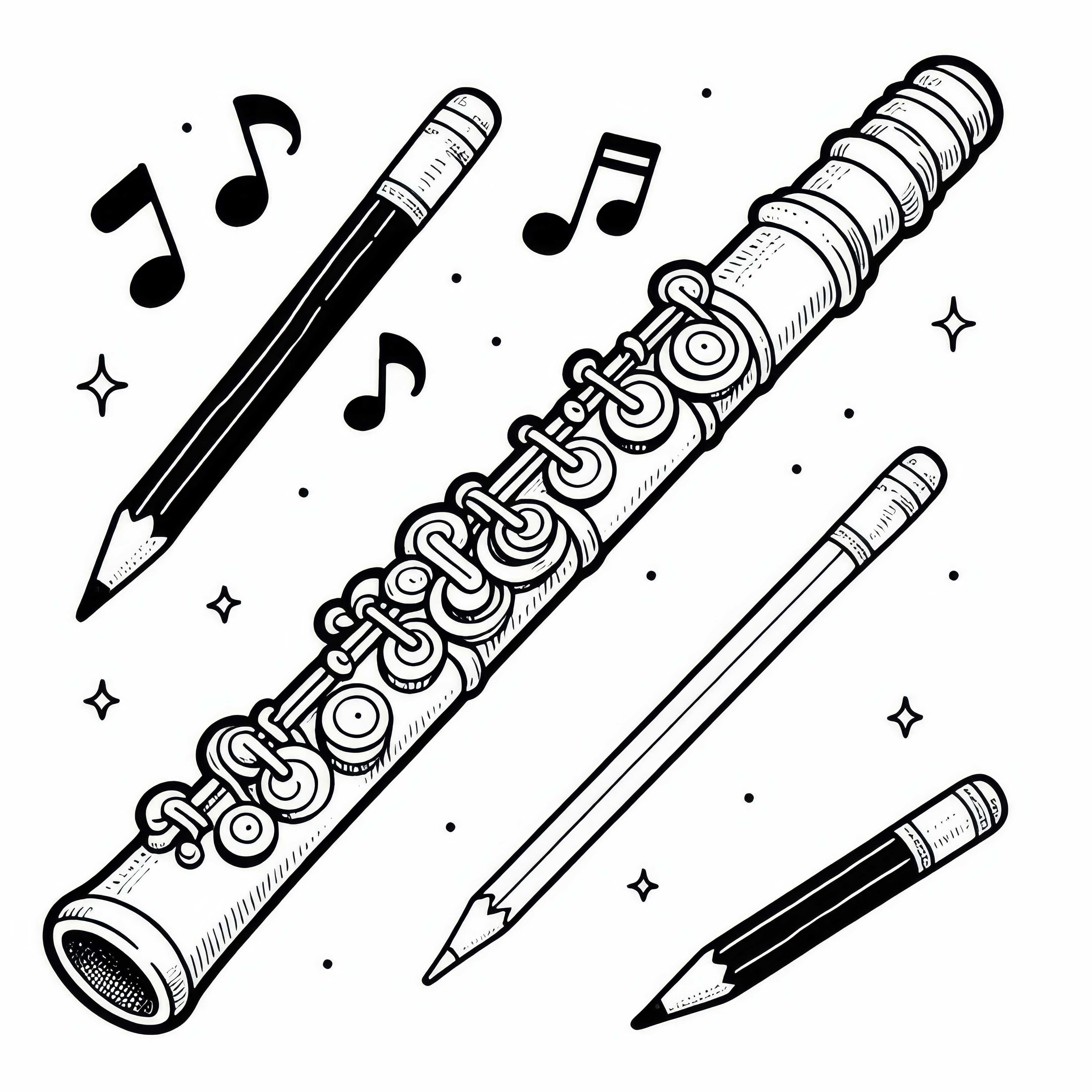 Desen de colorat cu flaut piccolo – instrument de suflat din lemn de descărcat gratuit