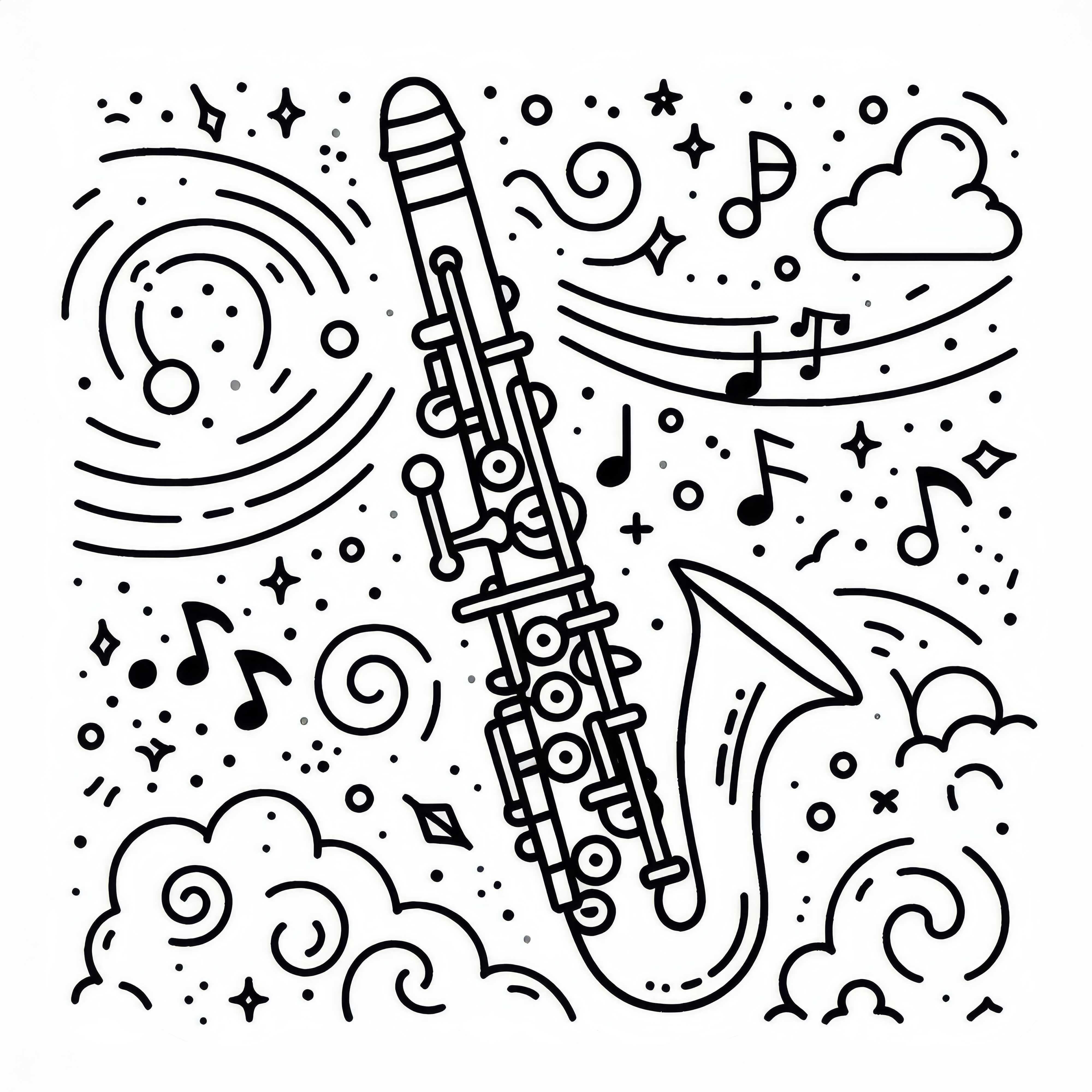 Desen de colorat pentru clarinet bas - Instrument de suflat din lemn gratuit