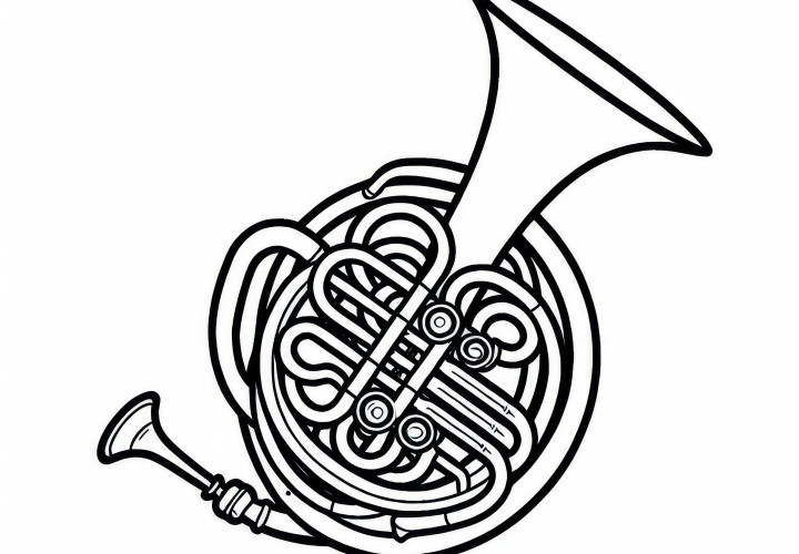 Horn e corno francese da colorare - strumento a fiato in metallo gratuito