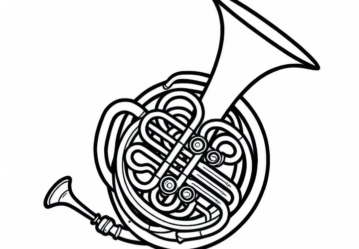 Рисунка за оцветяване на рог и валдхорн – безплатен меден инструмент