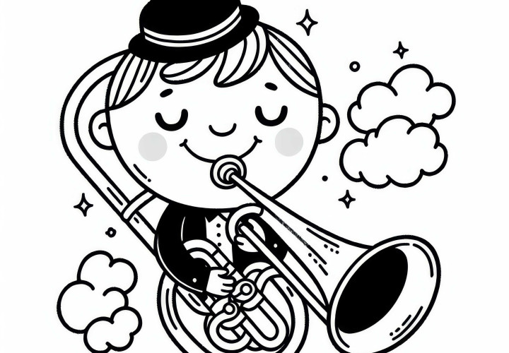 Old trombone coloring page: Brass instrument free