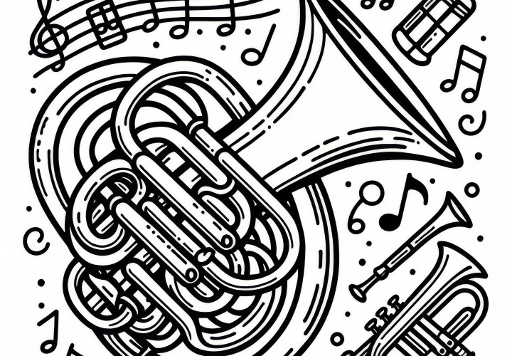 Baritone horn coloring page - Free brass instrument to color