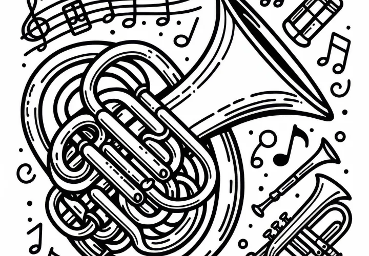 Baritone horn coloring page - Free brass instrument to color