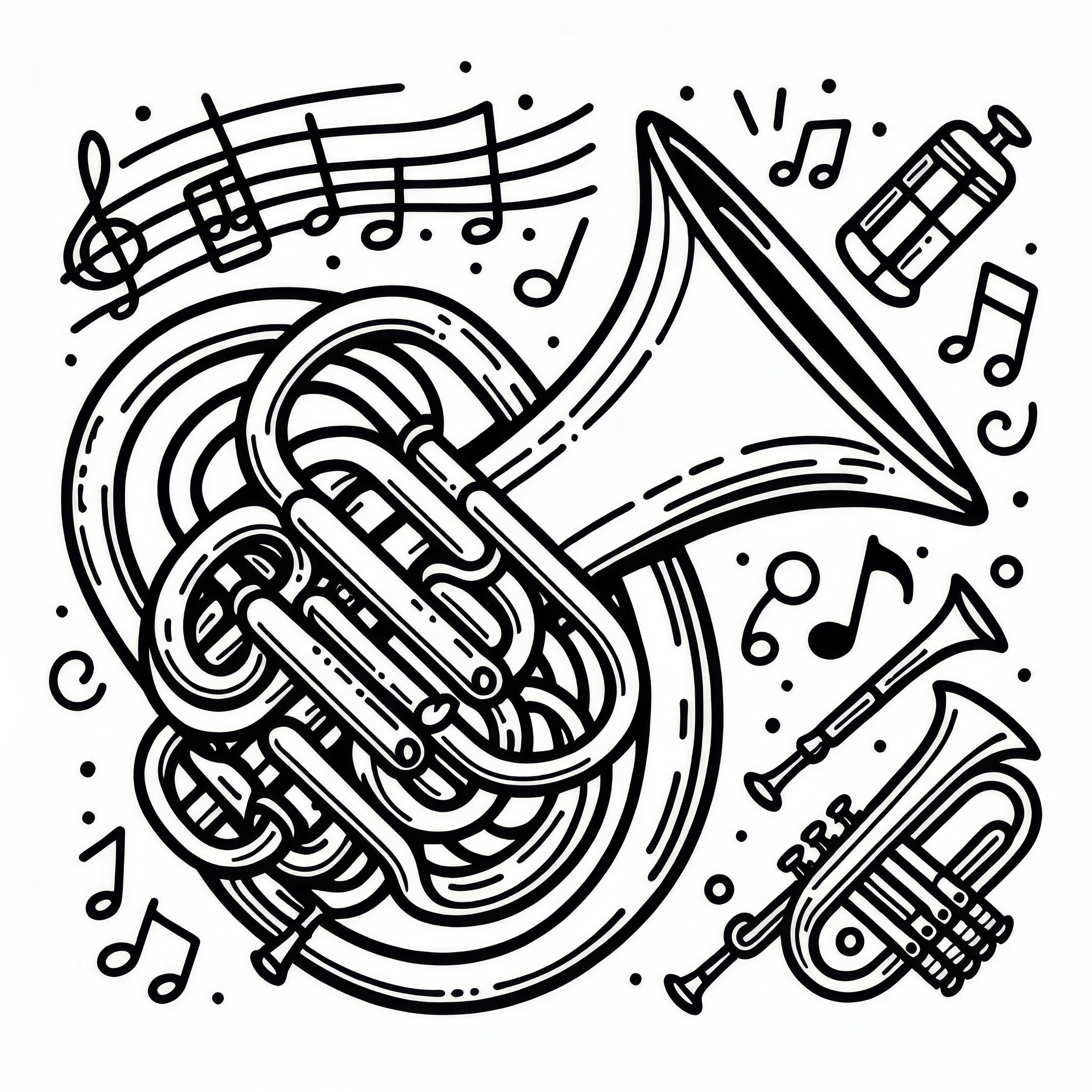 Baritone Horn Coloring Page - Free Brass Instrument to Color Baritone horn coloring page - Free brass instrument to color