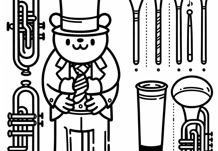 Coloring page for brass instruments – Free coloring template and accessories