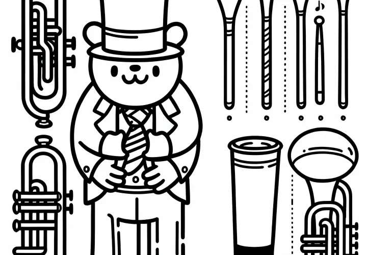 Coloring page for brass instruments – Free coloring template and accessories