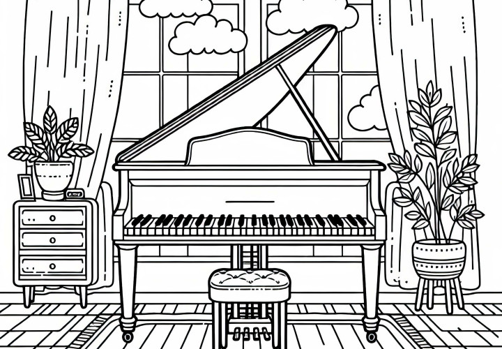 Coloring page of a piano keyboard – Free to download
