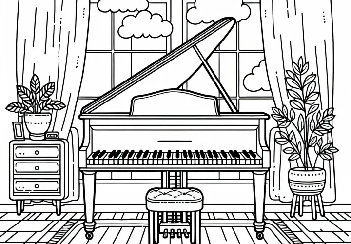 Coloring page of a piano keyboard – Free to download