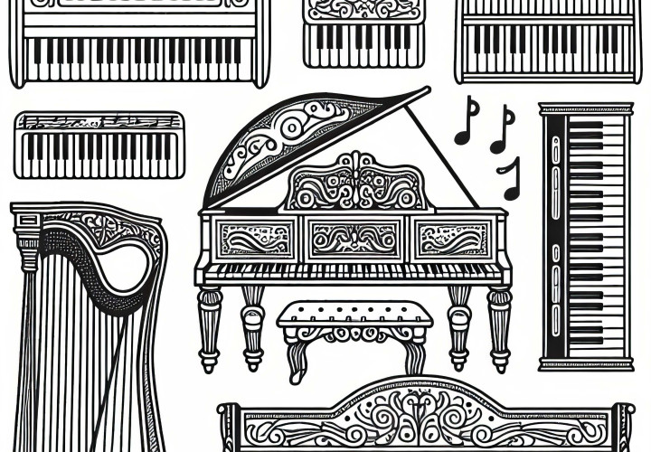 Harpsichord Coloring Page: Free Keyboard Instrument