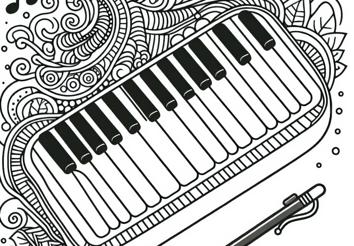 Melodica coloring template for a keyboard instrument Free