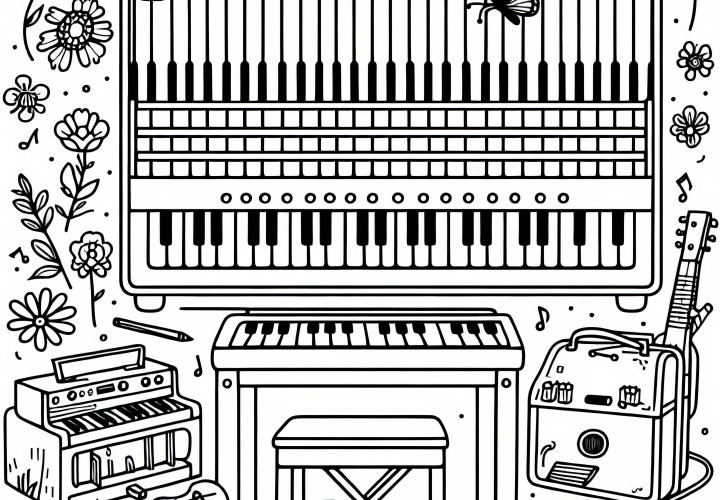 Harmonium Coloring Page – Free Keyboard Instrument to Download
