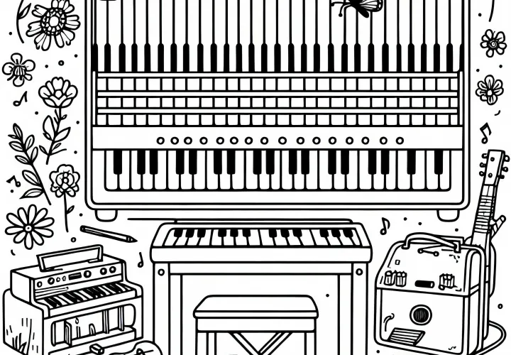 Harmonium Coloring Page – Free Keyboard Instrument to Download
