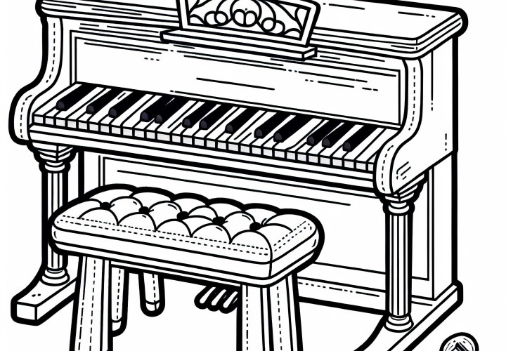 Piano bench coloring page for keyboard instruments