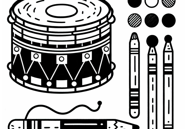 Coloring page of a bass drum - Free percussion instrument
