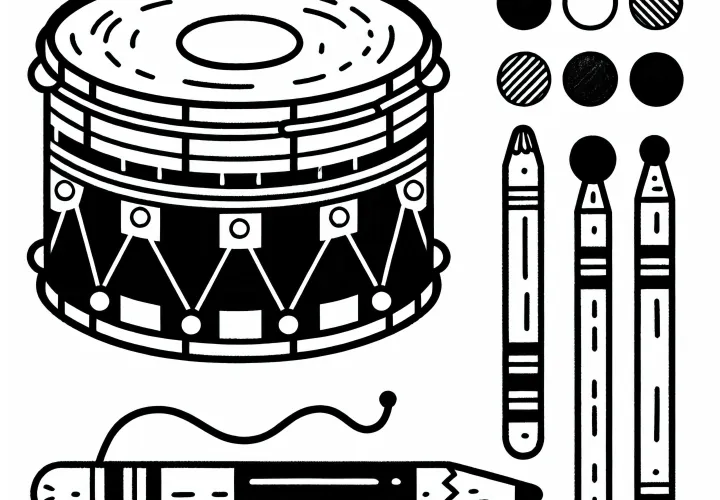 Coloring page of a bass drum - Free percussion instrument