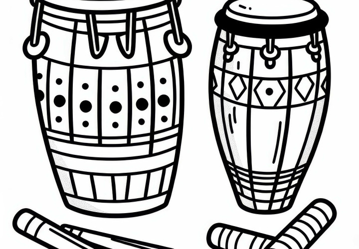 Coloring page of a conga - Free percussion instrument to download