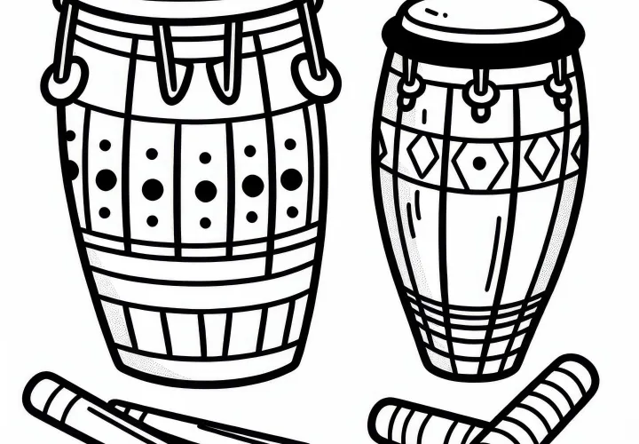 Coloring page of a conga - Free percussion instrument to download