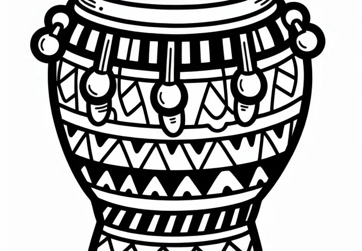 Bongo coloring template for a percussion instrument available for free download