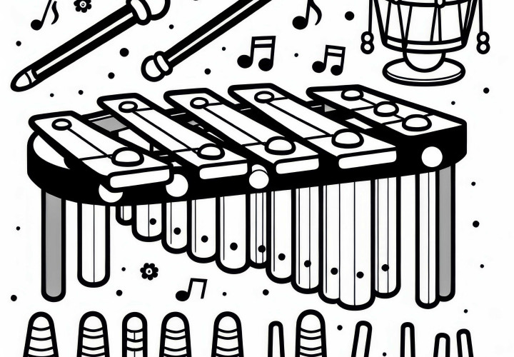 Xylophone coloring template for percussion instruments Free