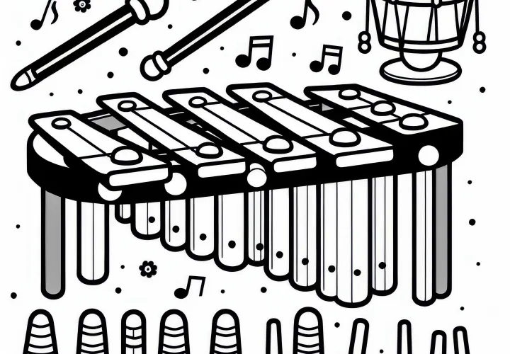Xylophone coloring template for percussion instruments Free