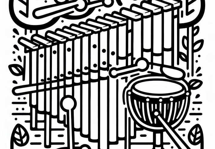 Free downloadable vibraphone coloring page for percussion instruments