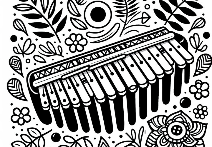 Kalimba coloring page for percussion instruments – Free download