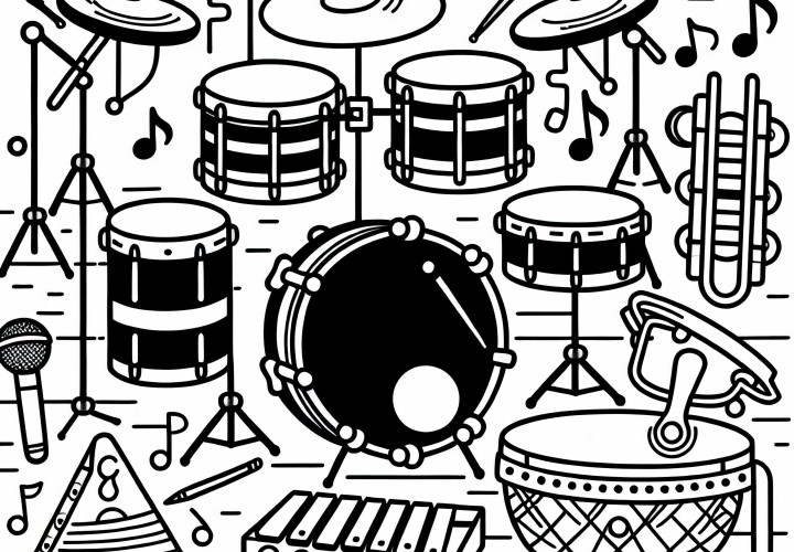 Coloring page percussion set – Free accessories for percussion instruments