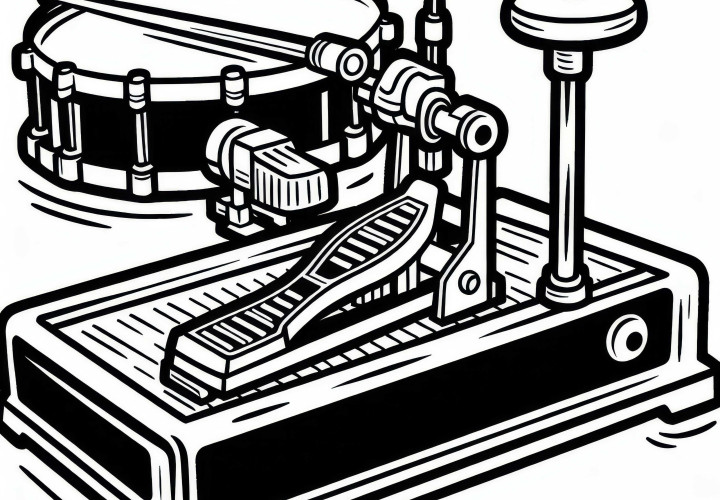 Drum pedal coloring page for percussion instruments – Free accessory coloring