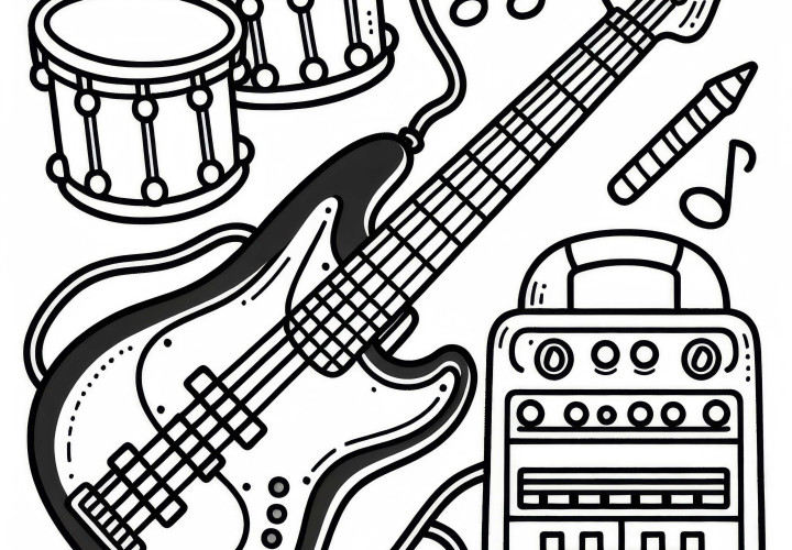 E-Bass Coloring Template – Free Download Electronic Instrument