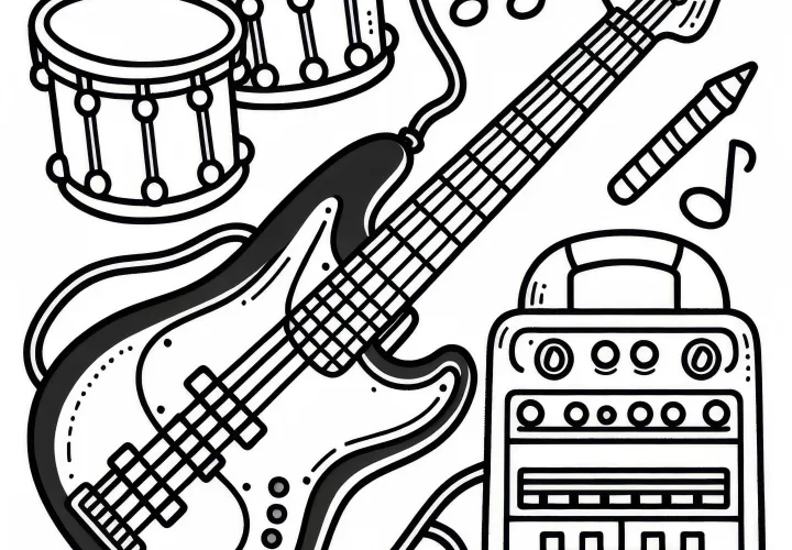 E-Bass Coloring Template – Free Download Electronic Instrument