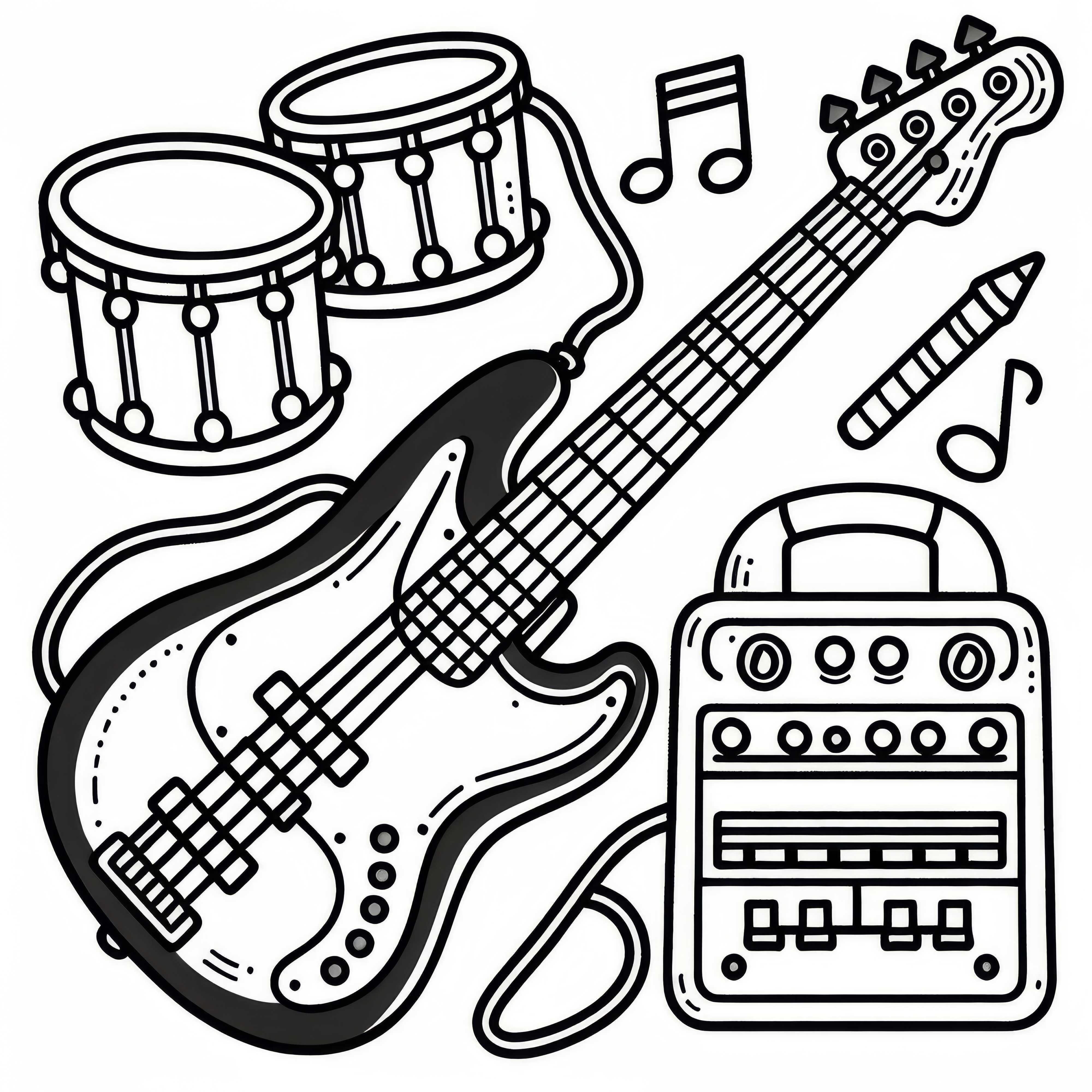 E-Bass Coloring Page &ndash; Download Electronic Instrument for Free