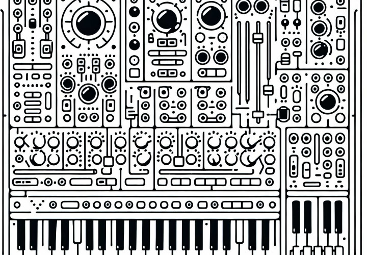 Modular Synthesizer Coloring Page: Free Coloring Picture for Electronic Instruments