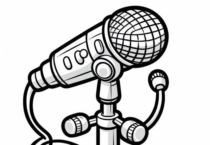 Coloring page for a microphone stand: Free accessory for electric instruments