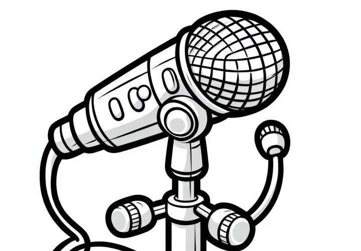 Coloring page for a microphone stand: Free accessory for electric instruments