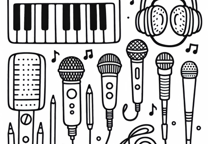 Microphones for singing and accessories for electronic instruments - Free coloring page