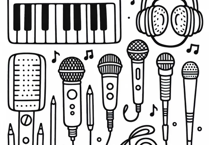Microphones for singing and accessories for electronic instruments - Free coloring page