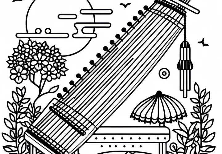 Koto coloring page traditional instrument free
