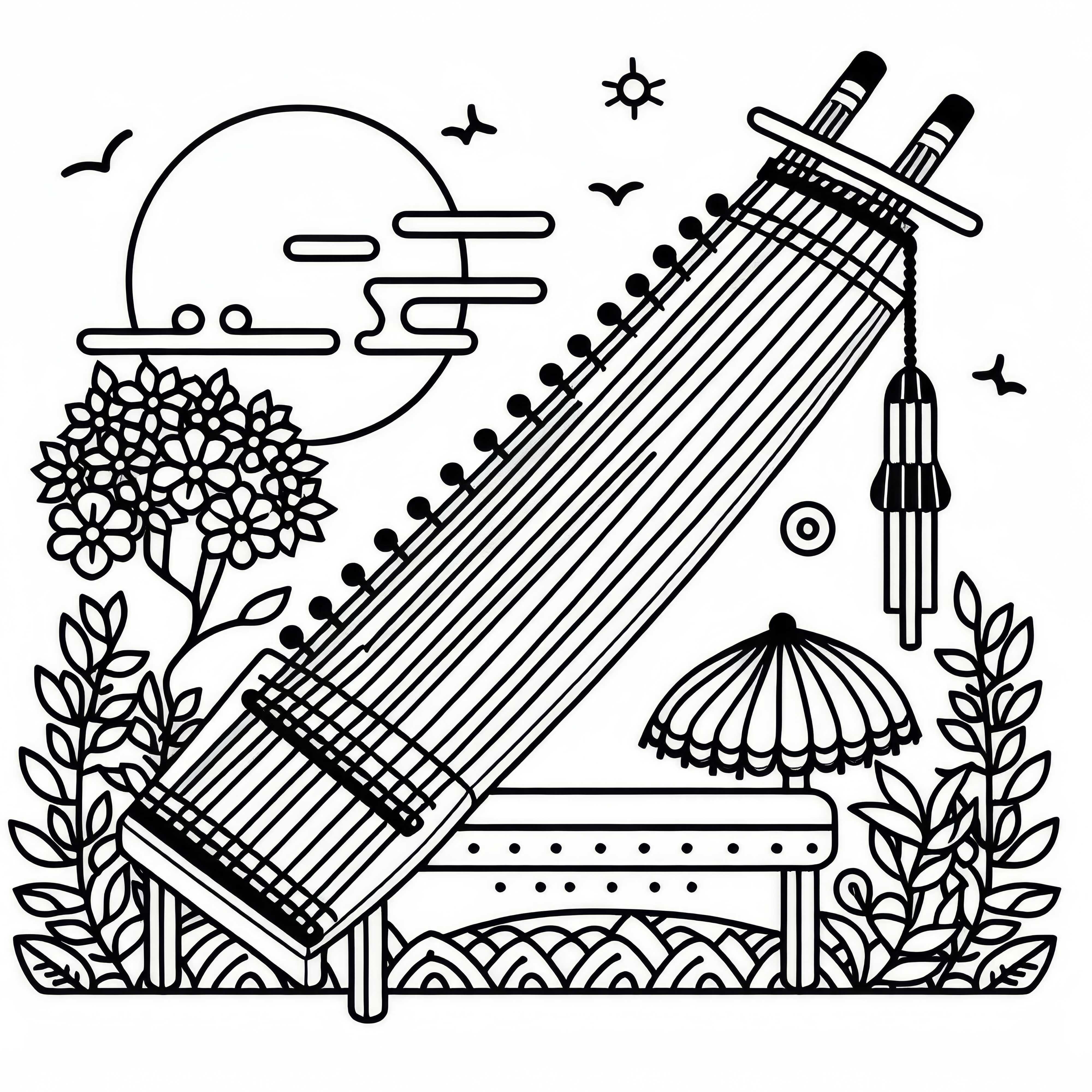 Koto coloring page traditional instrument free